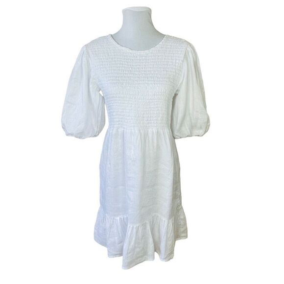 Faithfull the Brand Lorica Linen Mini Dress White Size 6 Medium - Picture 1 of 15